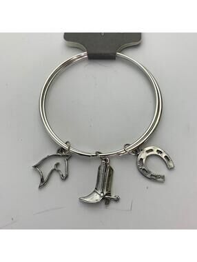 Charm & Flatter Silver Tone Cowboy Western Charm Bracelet Horse Boot Horseshoe N
